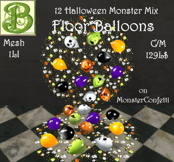 Second Life Marketplace 12 Monster Mix Floor Balloons on Confetti, 1LI